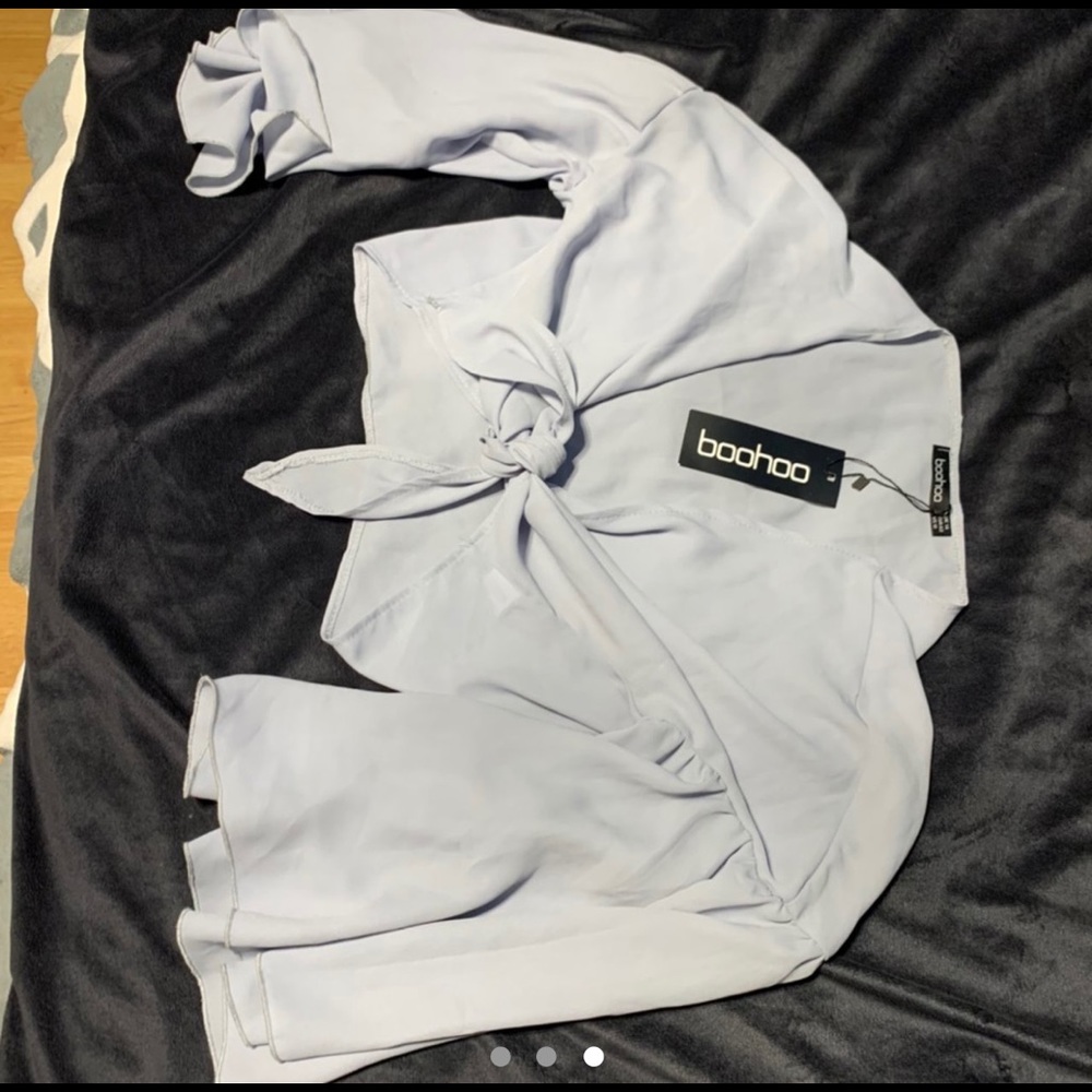 Boohoo bell sleeve tie up top